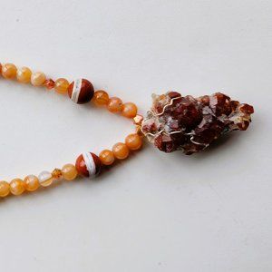One of Kind Necklace Spessartine Garnet, Vintage-Made Carnelian